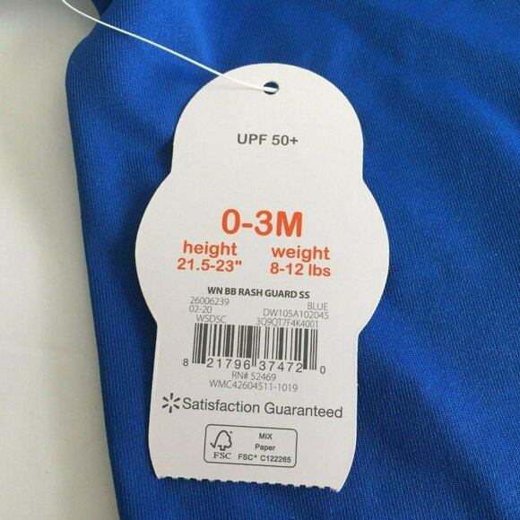 Wonder Nation Baby Boys UPF 50+ Rash Guard Shirt 0-3M Blue/White - Picture 3 of 4